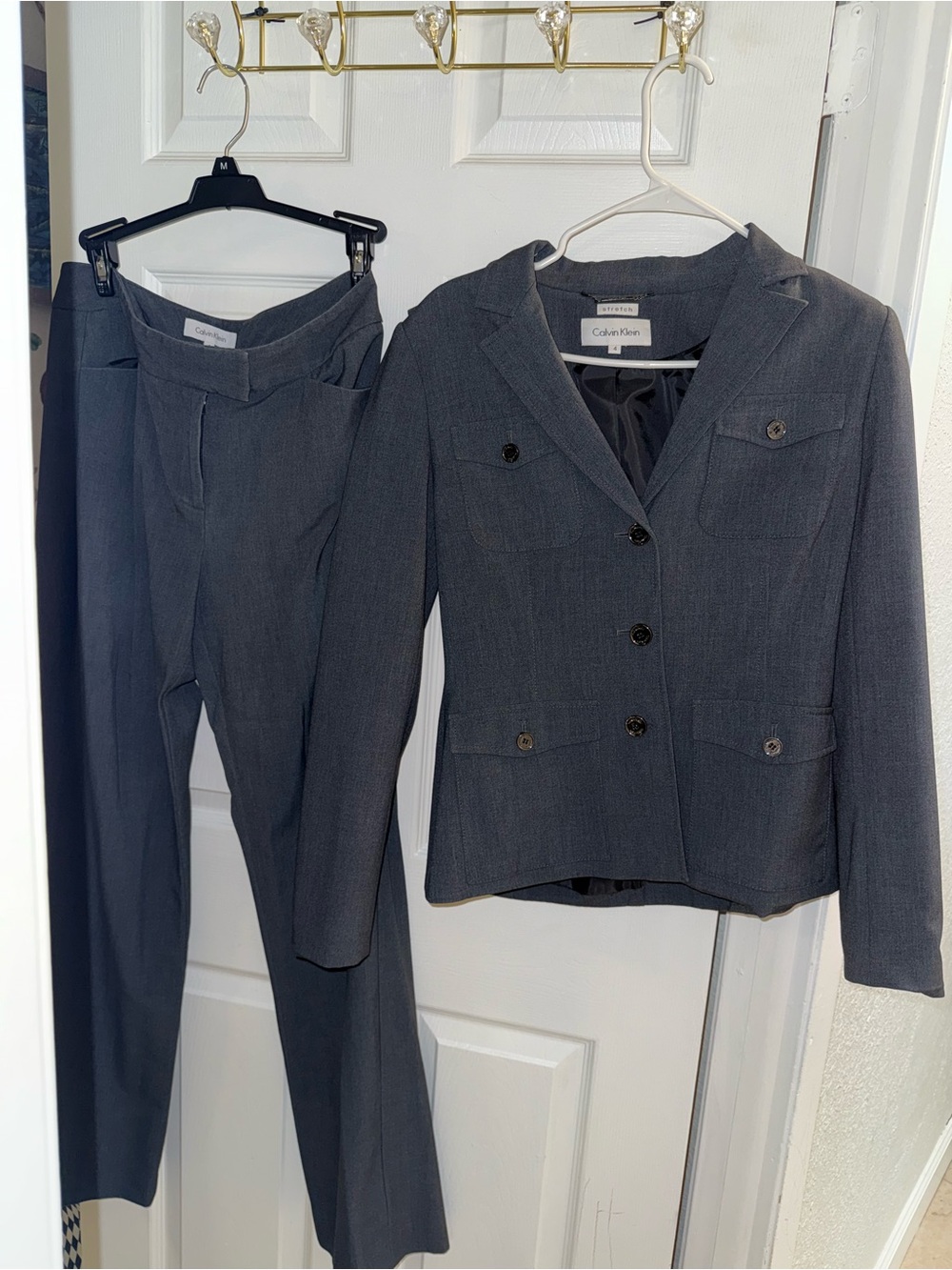 Calvin Klein Women's Charcoal Gray Two-Piece Pantsuit